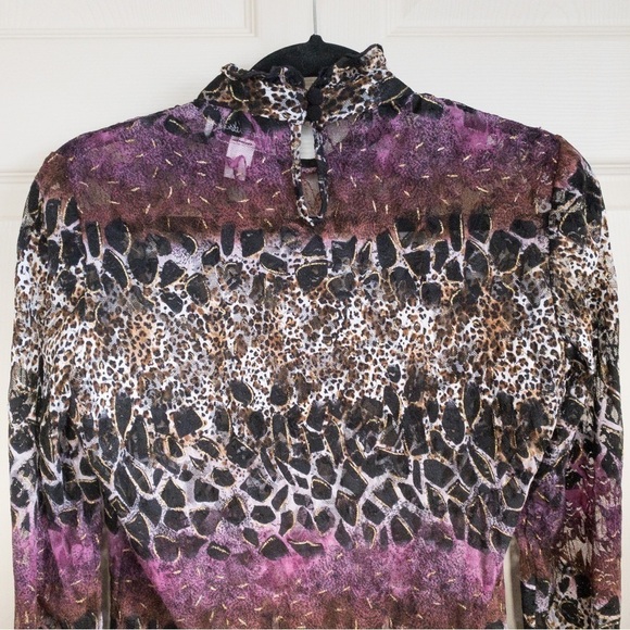 𝅺Joseph Ribkoff Lace Blouse Top Animal Print Leopard Cheetah Womens Size 8 - Picture 2 of 8